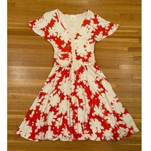 Maeve Anthropologie Summer Breeze orange/cream flower short sleeve dress
